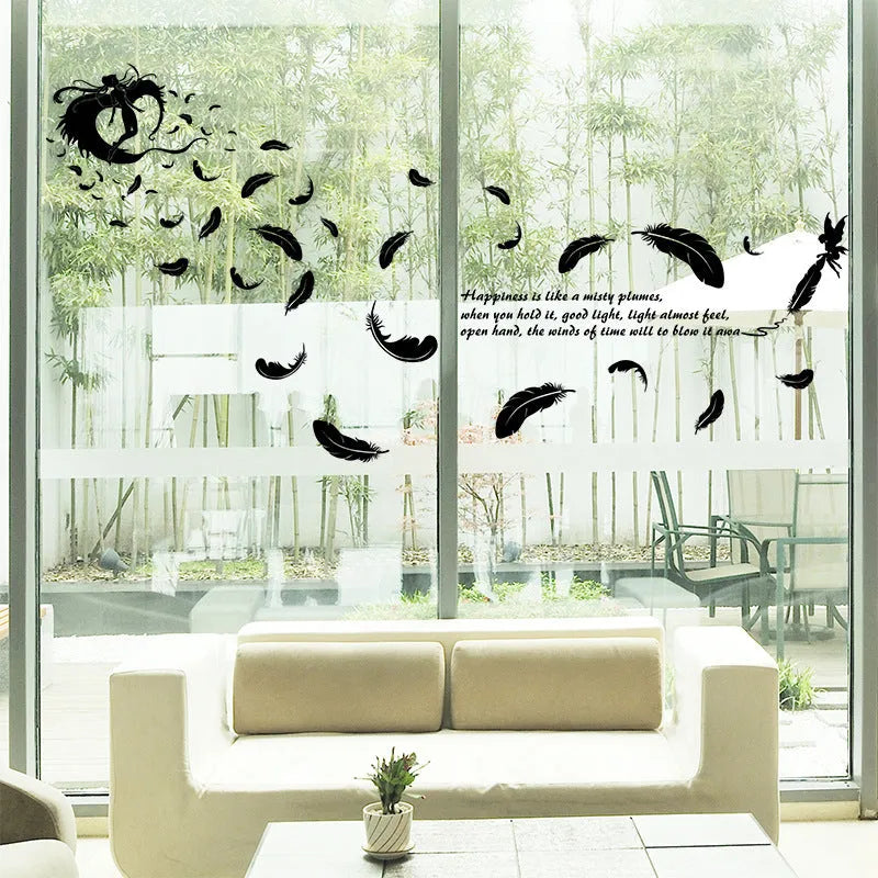 Black three-generation angel feather removable wall sticker measuring 50 by 70 centimetres.