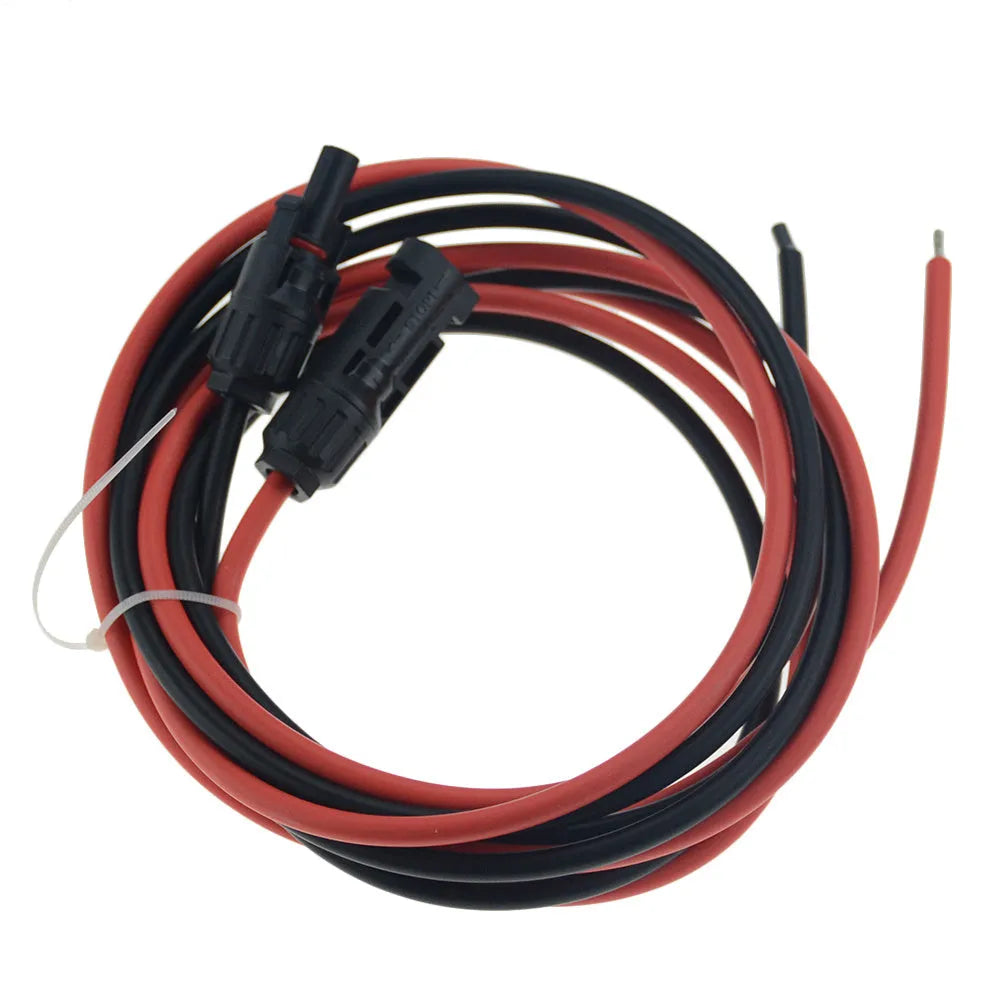 MC4 solar panel extension cable with black or red halogen-free insulation, available in 1m to 10m lengths