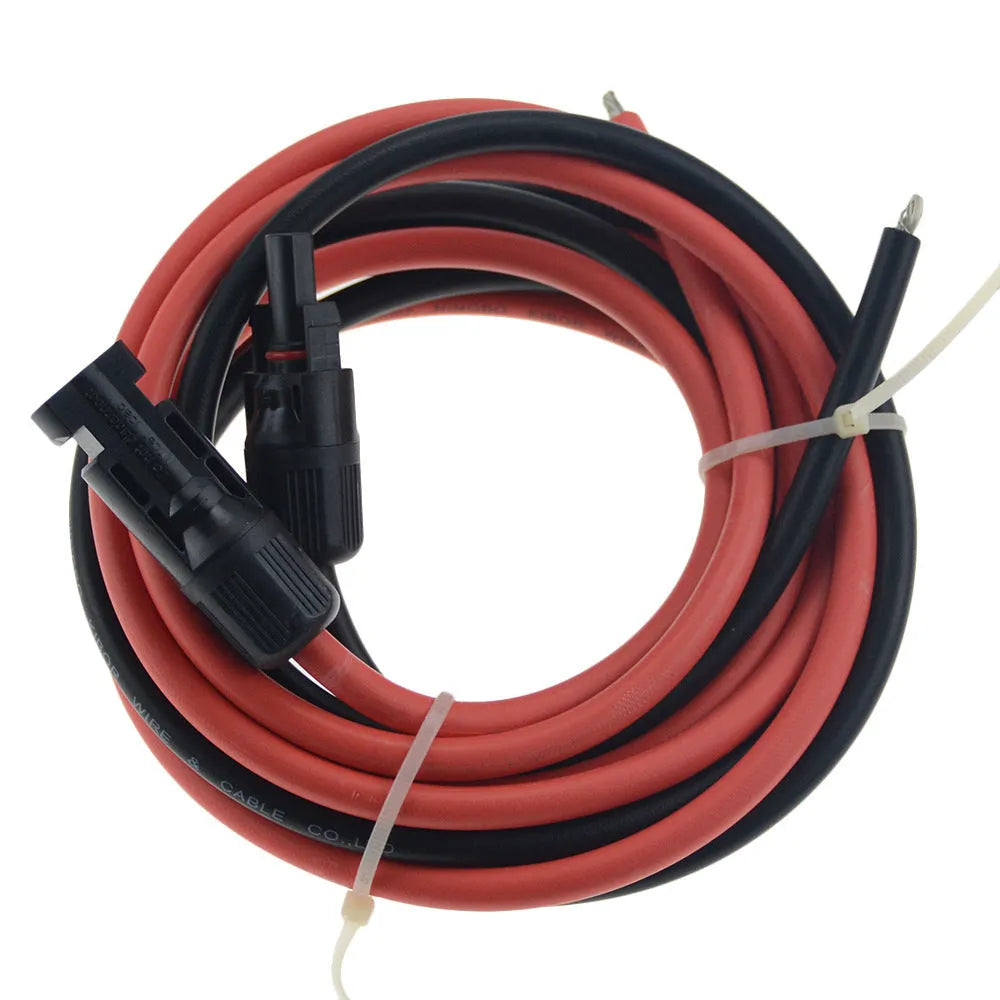 MC4 solar panel extension cable with black or red halogen-free insulation, available in 1m to 10m lengths