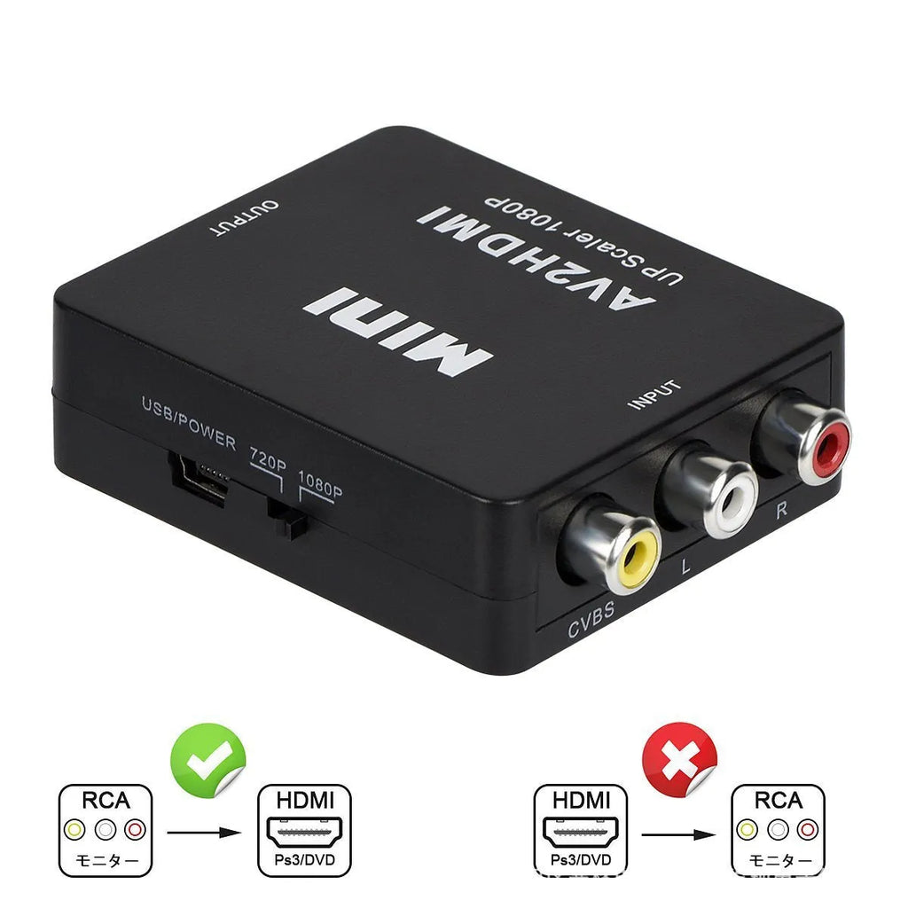 Black and white AV to HDMI converter with 0.5m cable for 1080P signal conversion