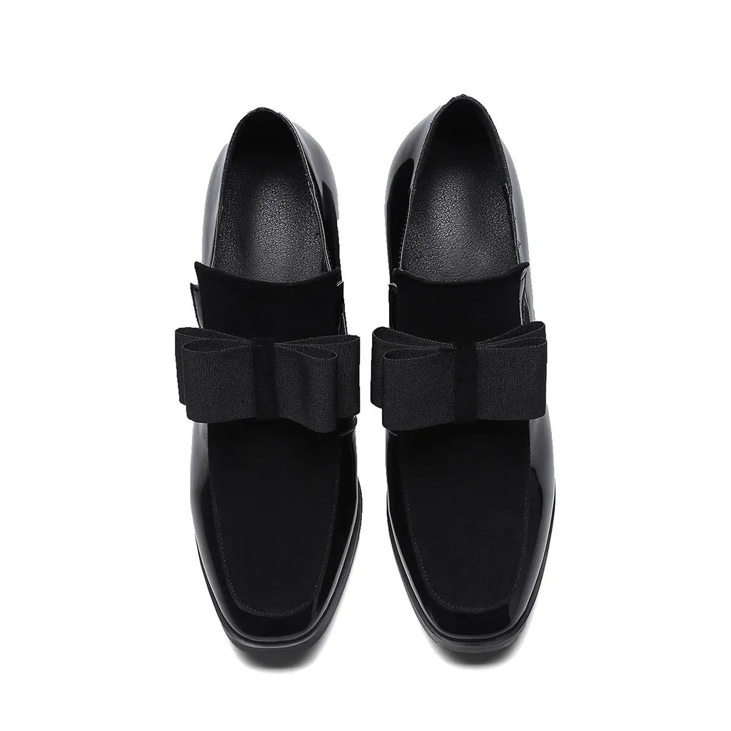 Women's black patent leather high heel shoes with thick 8cm heel and square toe design