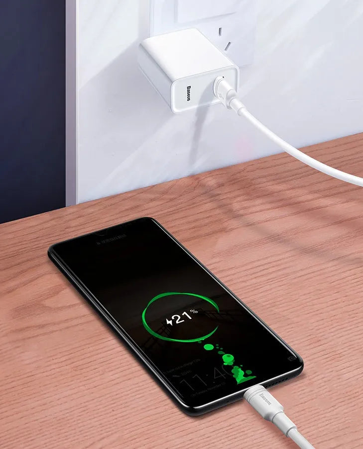 Black and white Android fast charge Micro USB cables in 1 metre and 2 metre lengths.