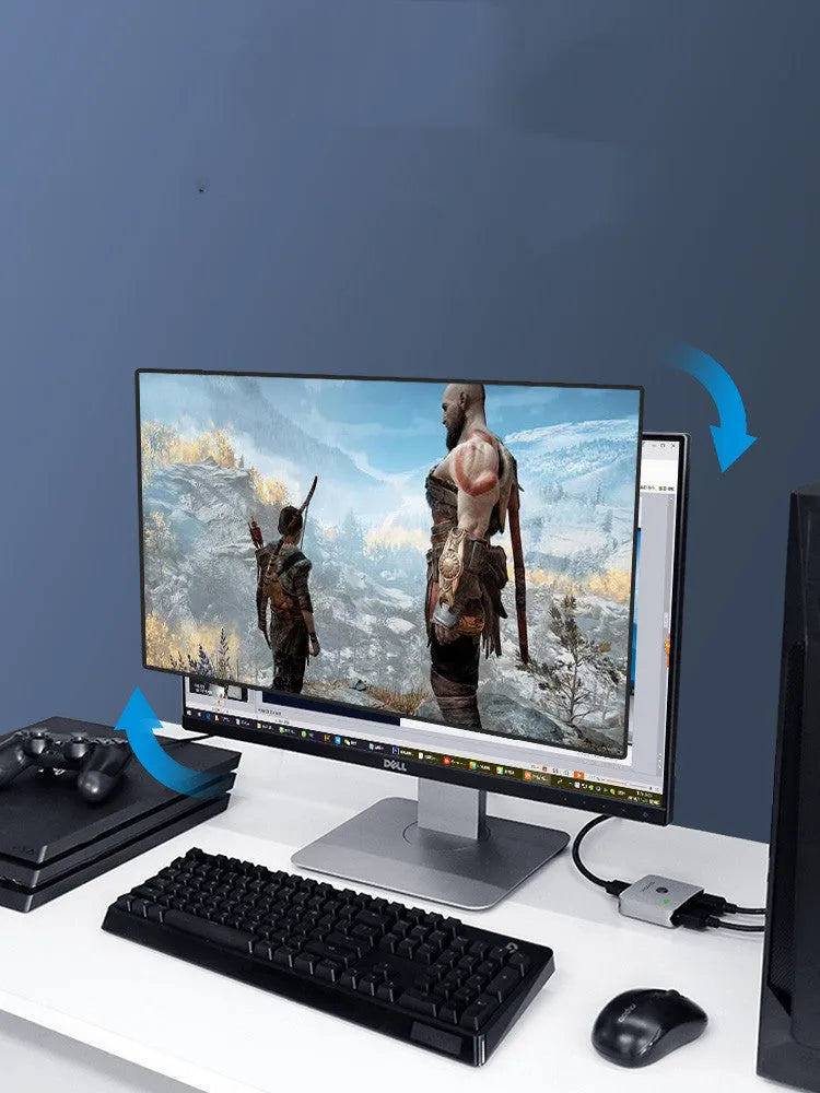 Grey Haibeisi HDMI switcher unit with two input ports and one output port for 4K video