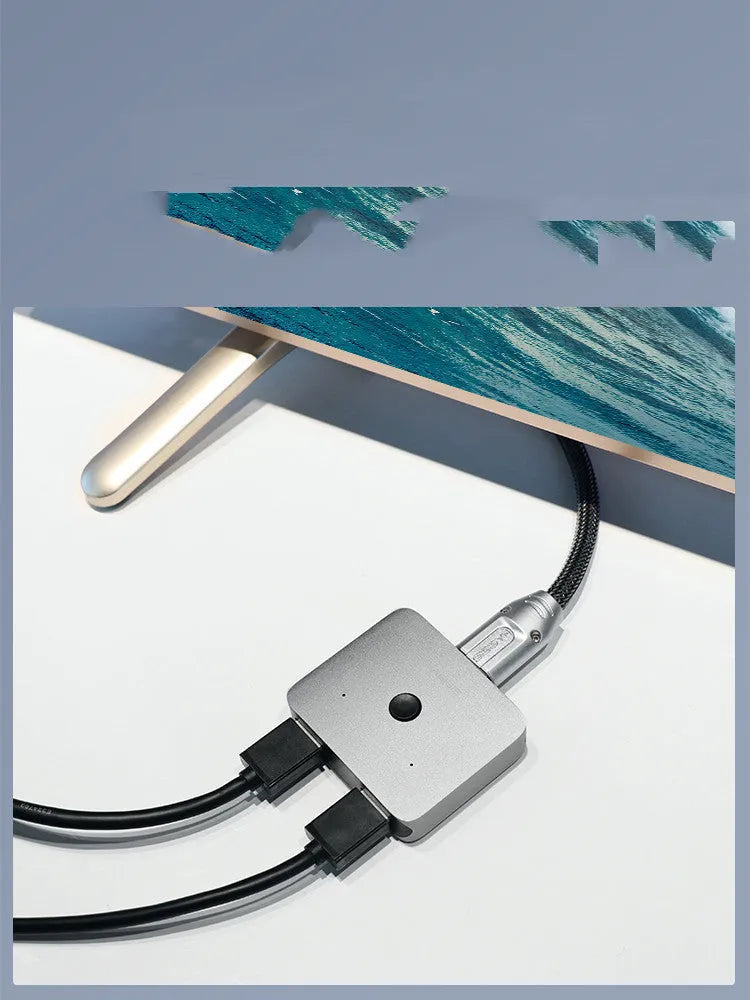 Grey Haibeisi HDMI switcher unit with two input ports and one output port for 4K video