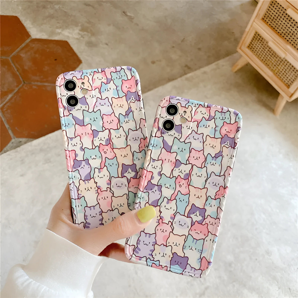 Colourful cartoon design on a flexible TPU protective case for an iPhone.