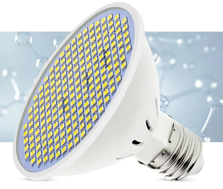 E27 screw base LED lamp cup bulb showing warm white and cool white light colour options.