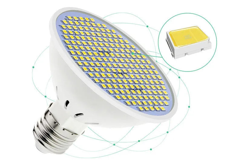 E27 screw base LED lamp cup bulb showing warm white and cool white light colour options.