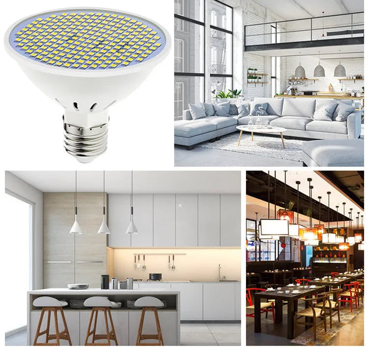 E27 screw base LED lamp cup bulb showing warm white and cool white light colour options.