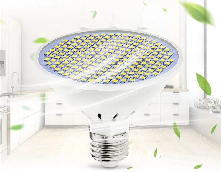 E27 screw base LED lamp cup bulb showing warm white and cool white light colour options.