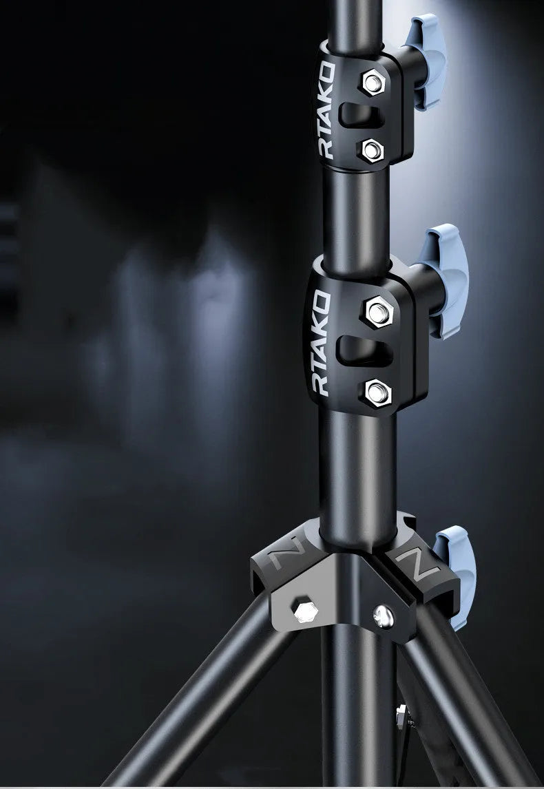 iPhone-compatible mobile phone live tripod with carbon steel bracket shown at different heights