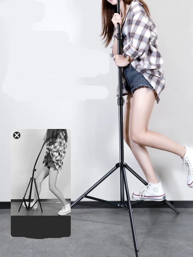 iPhone-compatible mobile phone live tripod with carbon steel bracket shown at different heights