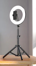 iPhone-compatible mobile phone live tripod with carbon steel bracket shown at different heights