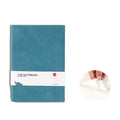 Solid colour thickened cover notebook in A5, A6, and B5 sizes open on a desk.