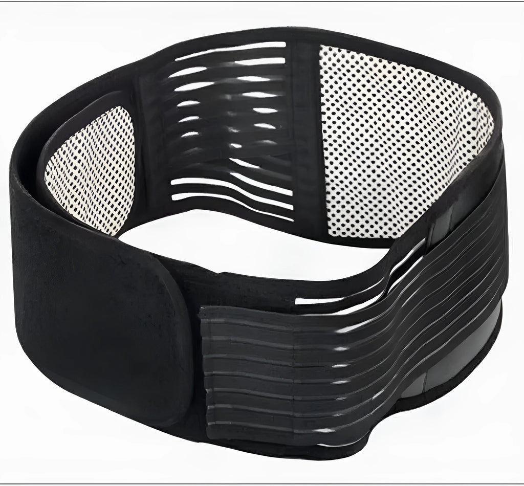 Self-heating waist protection belt in elastic cloth material with magnetic elements for lumbar support