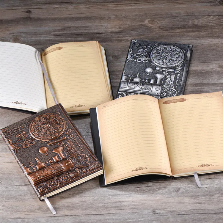 European relief retro notepad diary with three-dimensional embossed cover in green bronze colour
