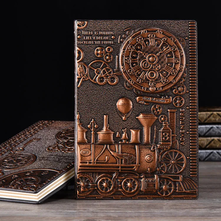 European relief retro notepad diary with three-dimensional embossed cover in green bronze colour