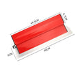 Red 40cm long levelling scraper tool for wall putty and wallpaper paste application.