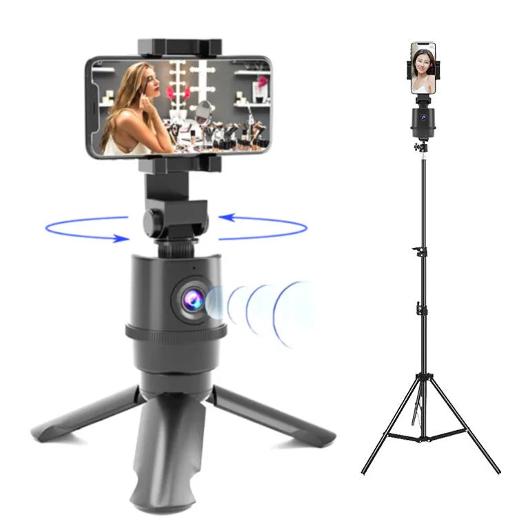 360-degree intelligent AI tracking pan tilt phone camera mount bracket for a smartphone on a selfie pole.