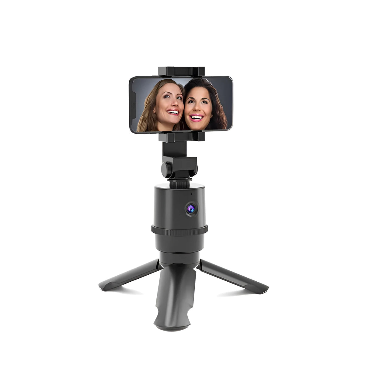 360-degree intelligent AI tracking pan tilt phone camera mount bracket for a smartphone on a selfie pole.