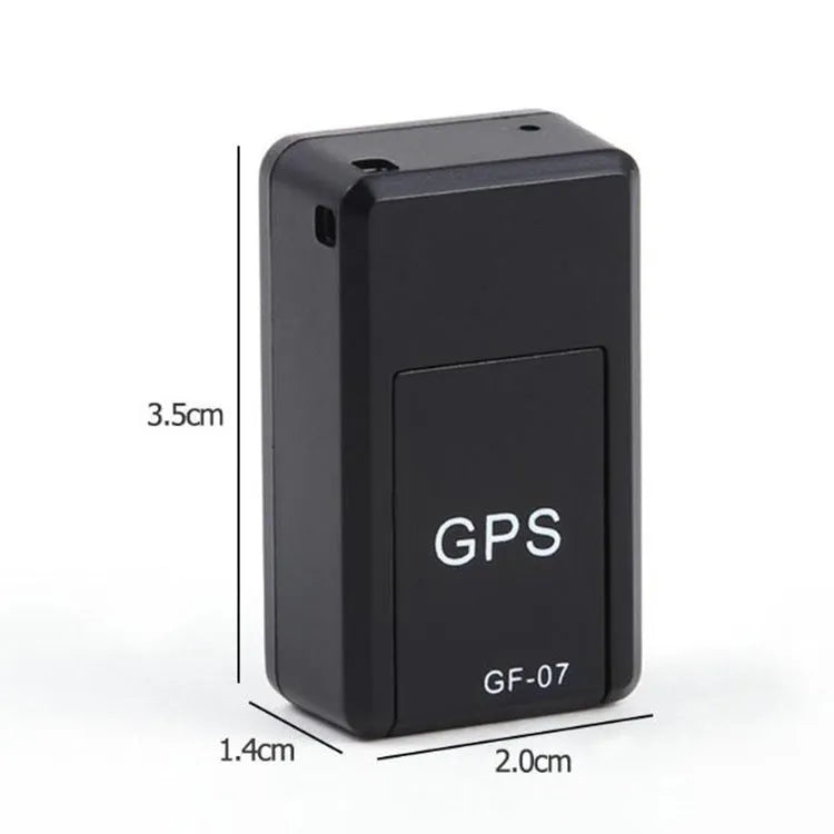 Black mini magnetic GPS car tracker device showing compact size and USB charging cable
