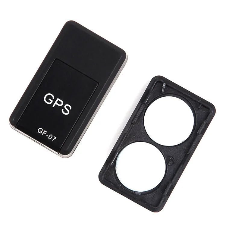Black mini magnetic GPS car tracker device showing compact size and USB charging cable