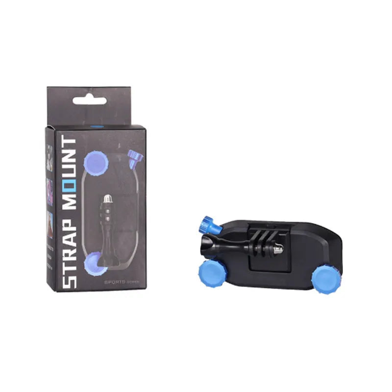 Blue plastic GoPro shoulder strap buckle mount for backpack camera attachment