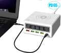 5-port USB wireless charger with QC3.0 fast charging and multiple regional plug attachments