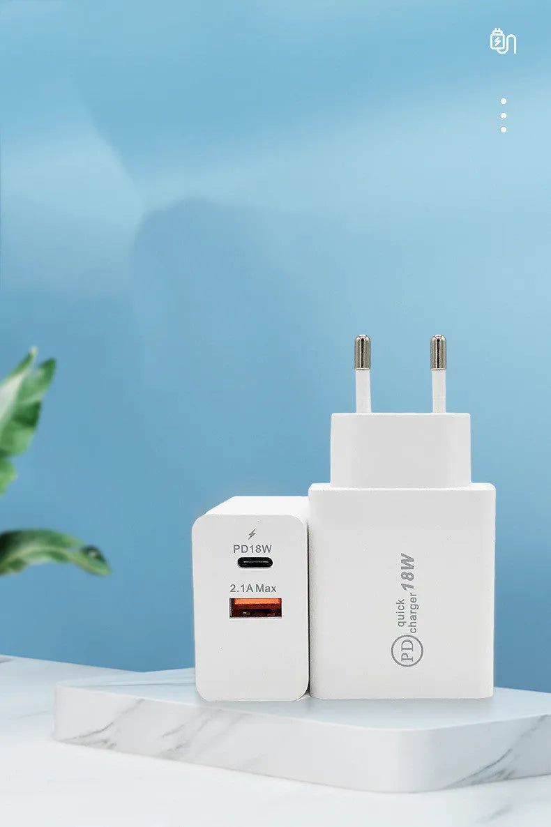 18W USB-C PD fast charger wall adapter with US plug in black colour