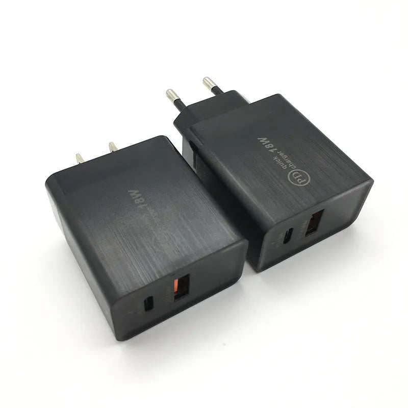 18W USB-C PD fast charger wall adapter with US plug in black colour