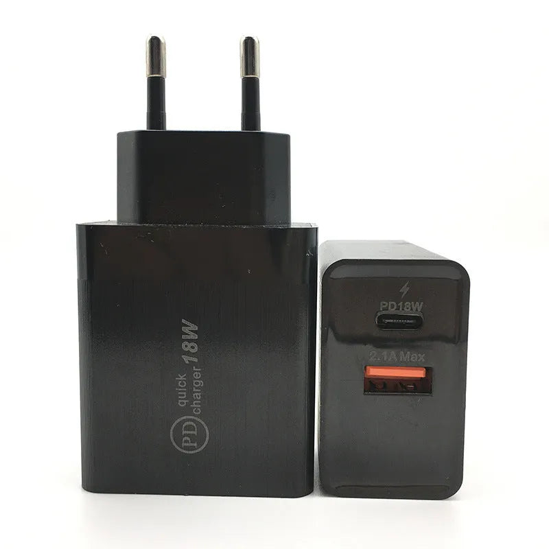 18W USB-C PD fast charger wall adapter with US plug in black colour