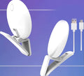Small round white clip-on LED fill light attached to a mobile phone for selfie photography.