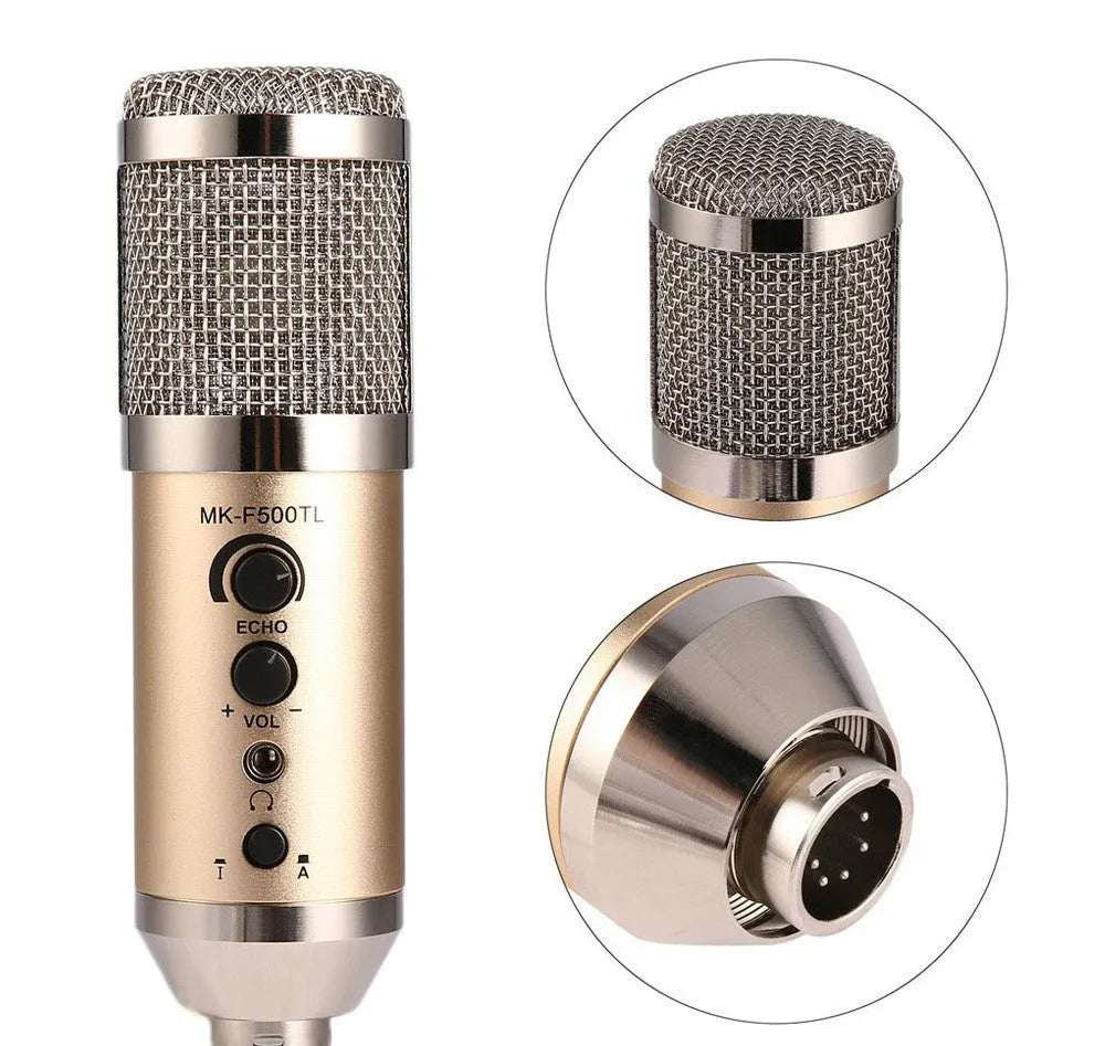 Gold wireless condenser microphone with bracket for mobile phone and computer use