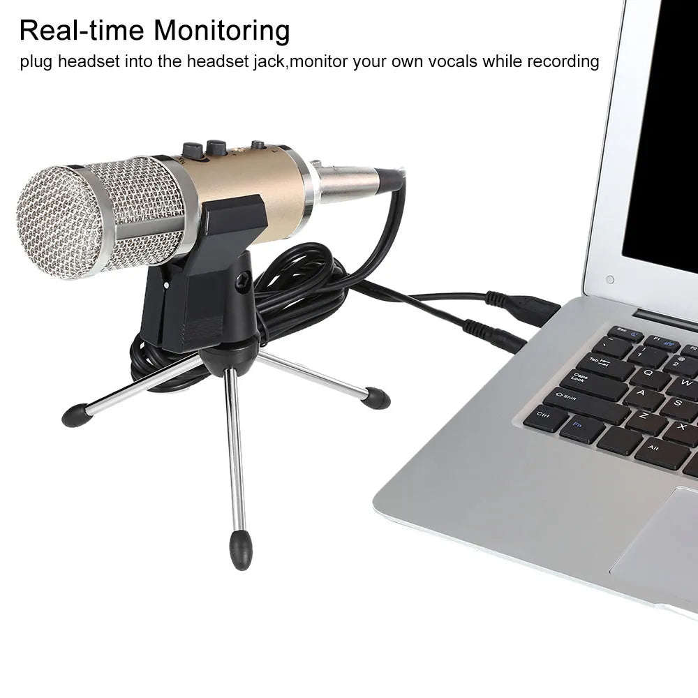 Gold wireless condenser microphone with bracket for mobile phone and computer use