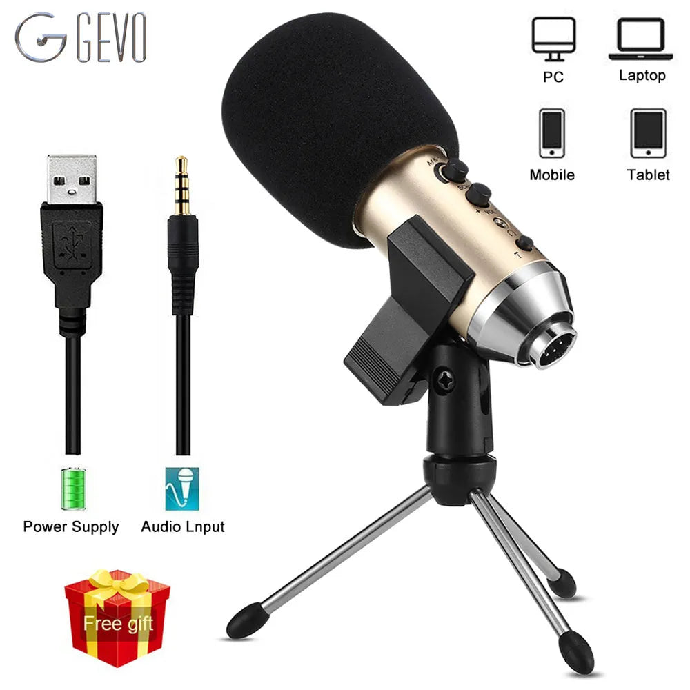 Gold wireless condenser microphone with bracket for mobile phone and computer use