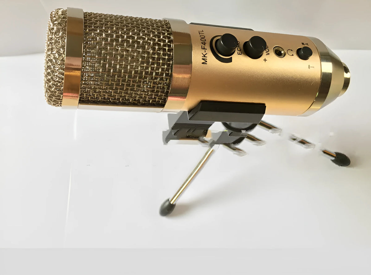 Gold wireless condenser microphone with bracket for mobile phone and computer use
