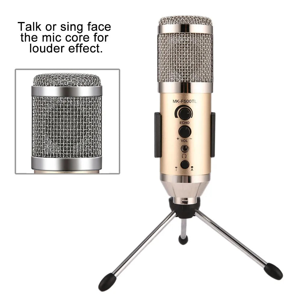 Gold wireless condenser microphone with bracket for mobile phone and computer use