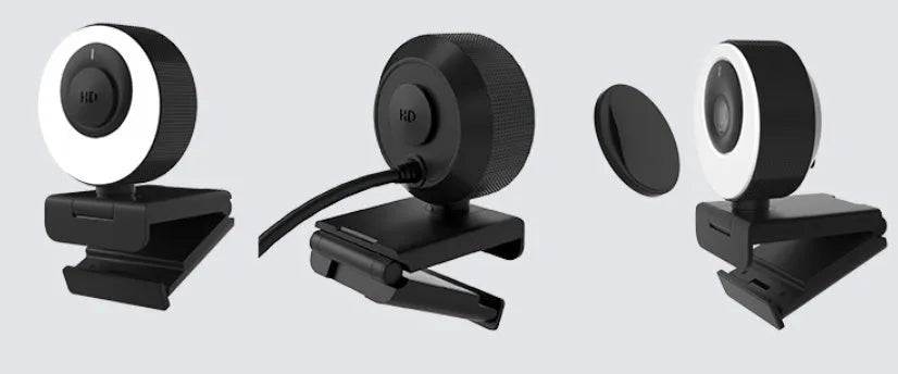 Black USB webcam with a magnetic privacy cover on a 1.7m cable for desktop and laptop computers.