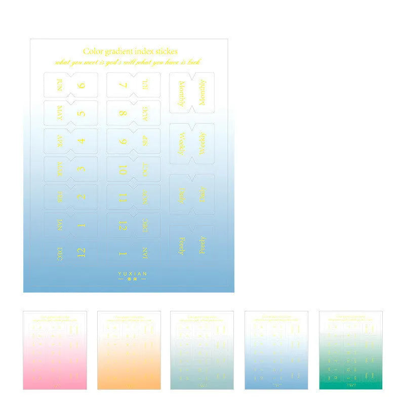 Transparent A5 Morandi gradient label sticker sheets showing colour transitions