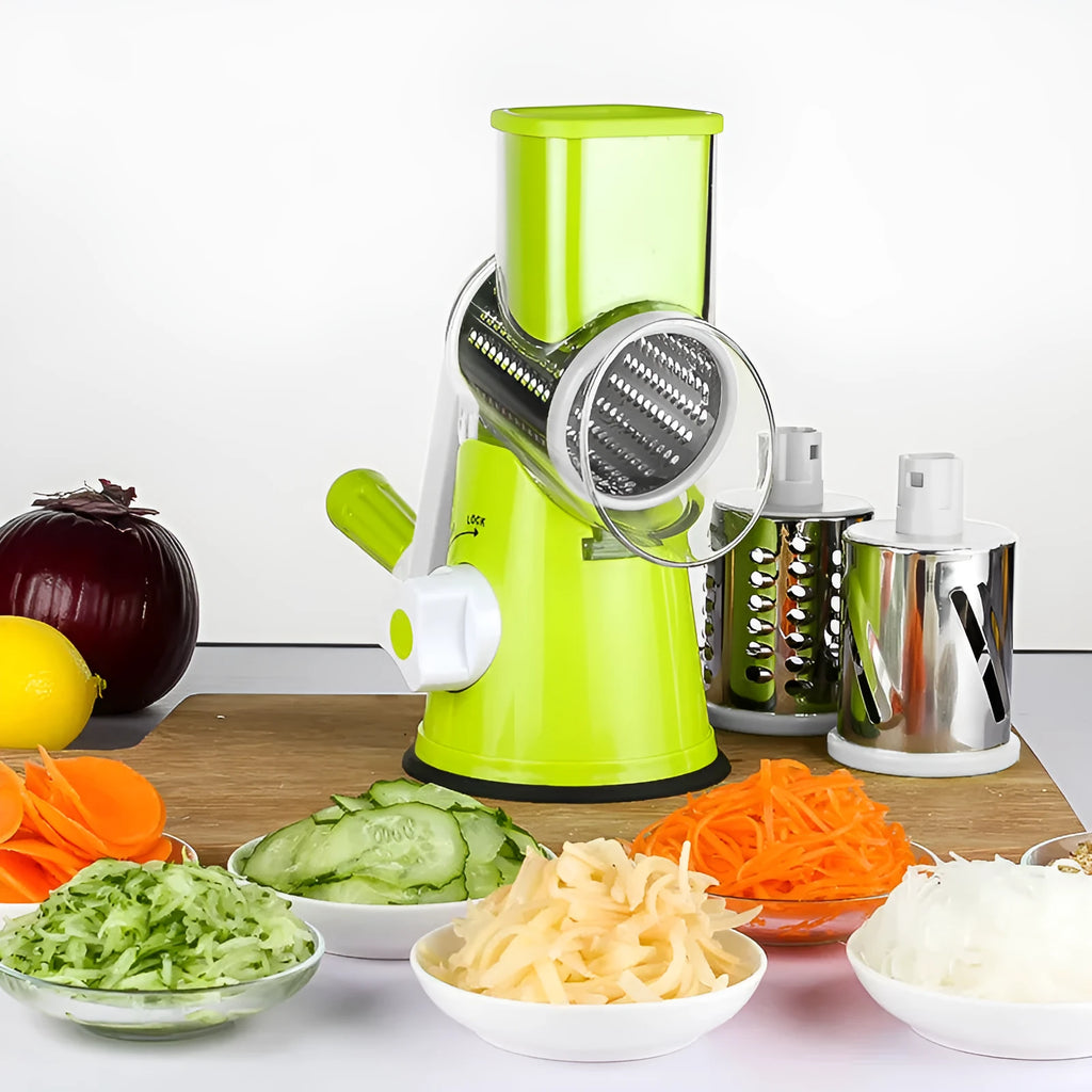Blue multi-function kitchen vegetable chopper and food processor with suction cup base