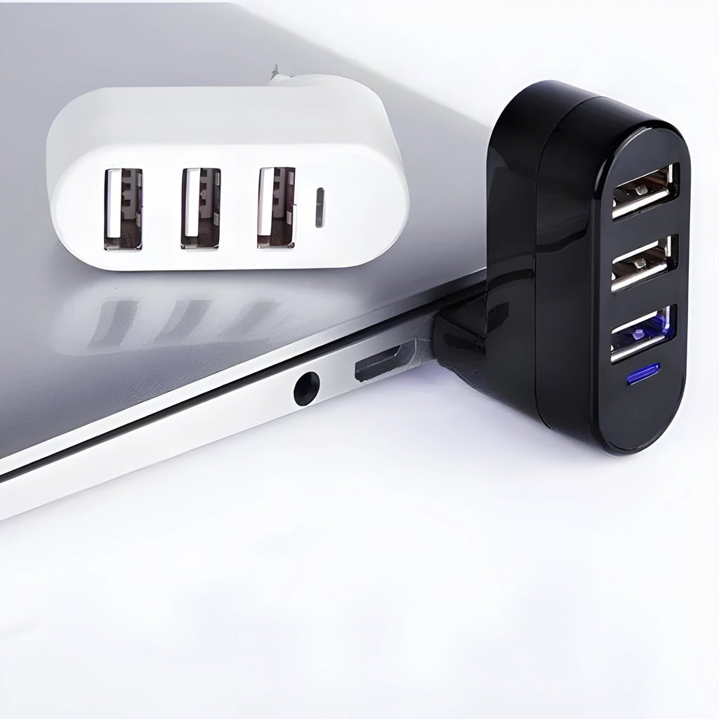 USB hub splitter with multiple USB 2.0 ports in black and white colour options