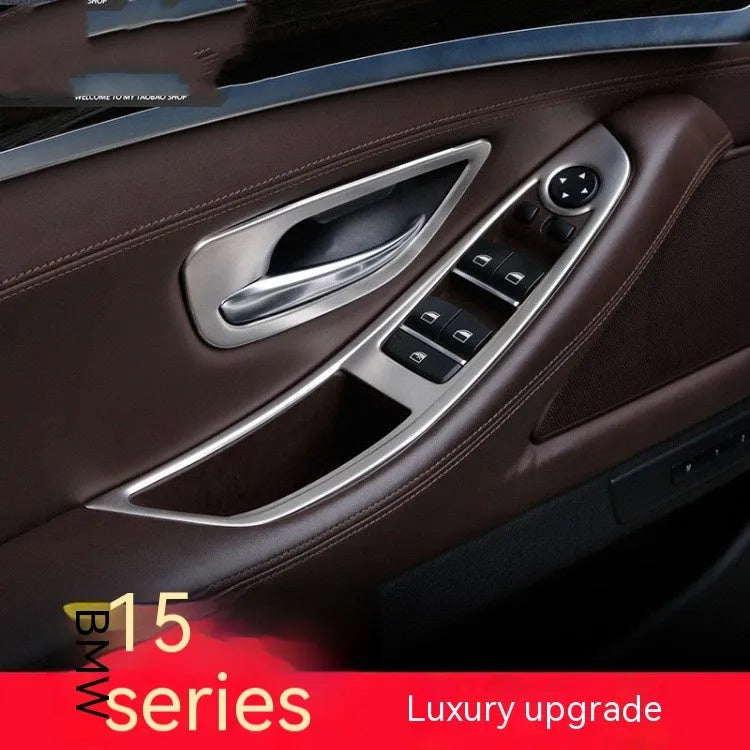 Set of four ABS stainless steel decorative strips for BMW 5 Series F10/F11 interior door handles.