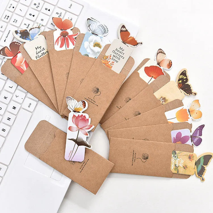 Cute butterfly-shaped paper bookmark in Japanese and Korean stationery style.