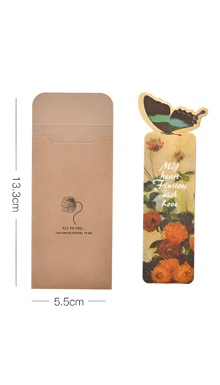 Cute butterfly-shaped paper bookmark in Japanese and Korean stationery style.
