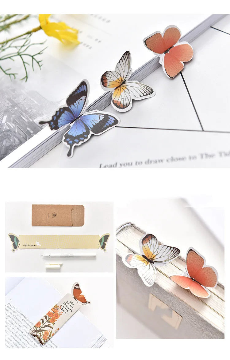 Cute butterfly-shaped paper bookmark in Japanese and Korean stationery style.