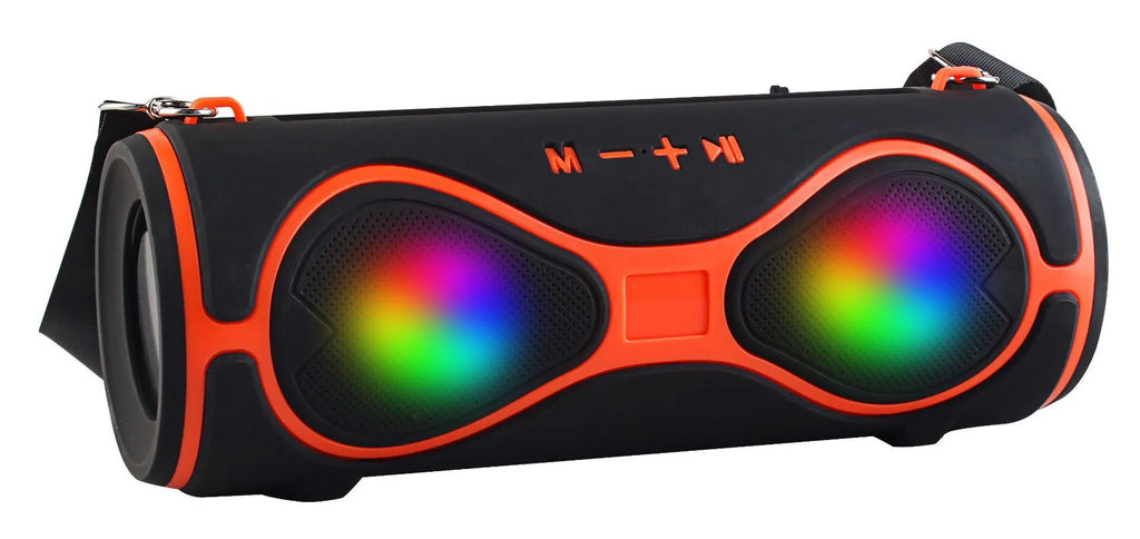 Multifunctional Bluetooth speaker with phone stand in various colours showing dimensions 230x84x89mm