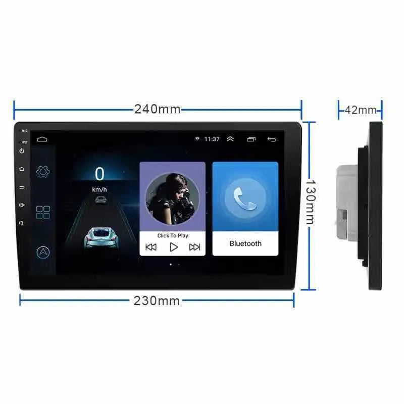 Black large LCD rotating screen car navigator for GM vehicles on a dashboard.