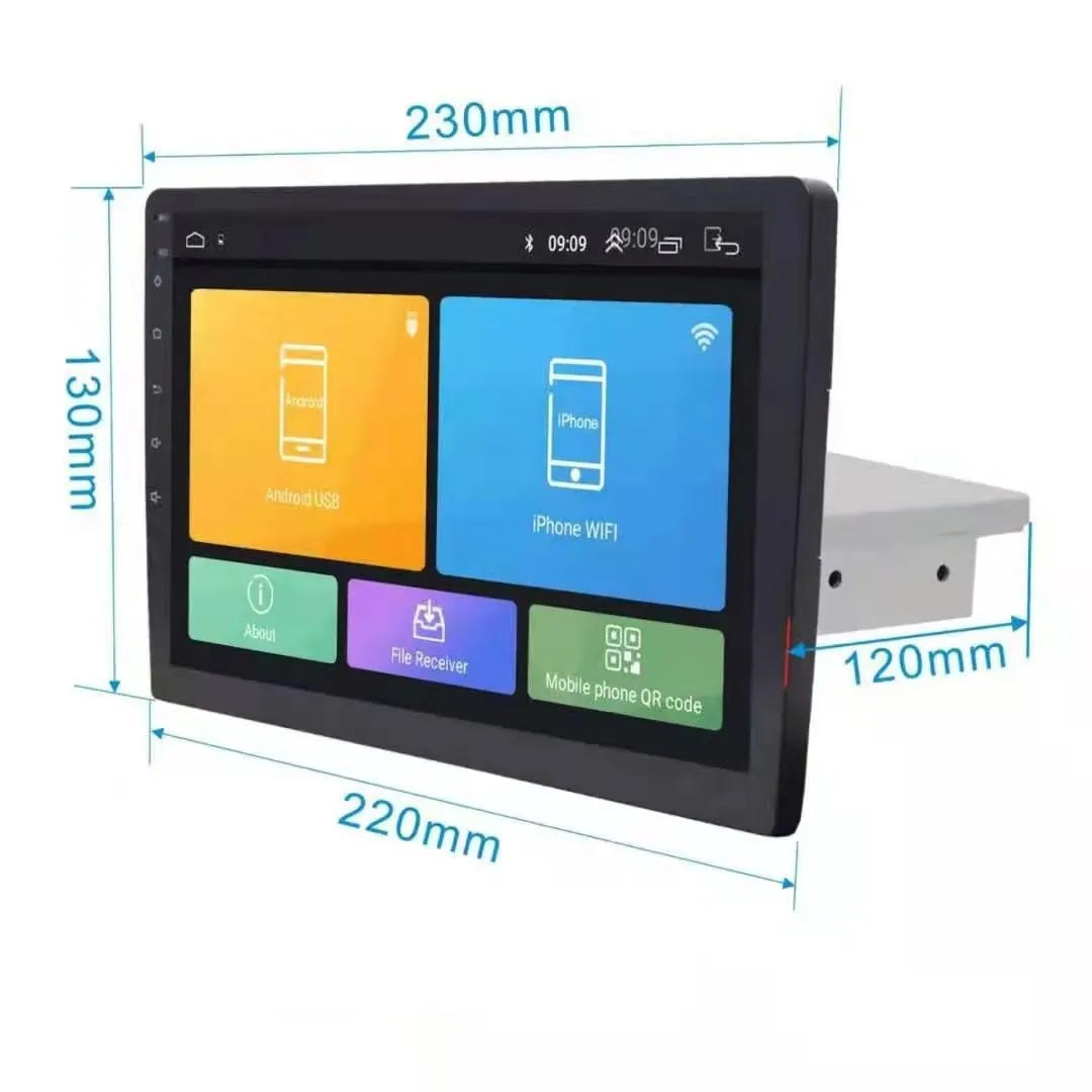 Black large LCD rotating screen car navigator for GM vehicles on a dashboard.