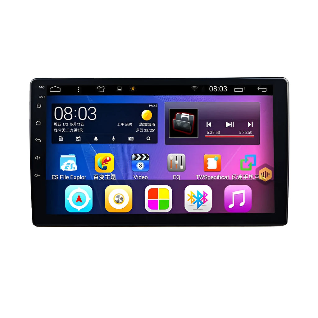 Black large LCD rotating screen car navigator for GM vehicles on a dashboard.