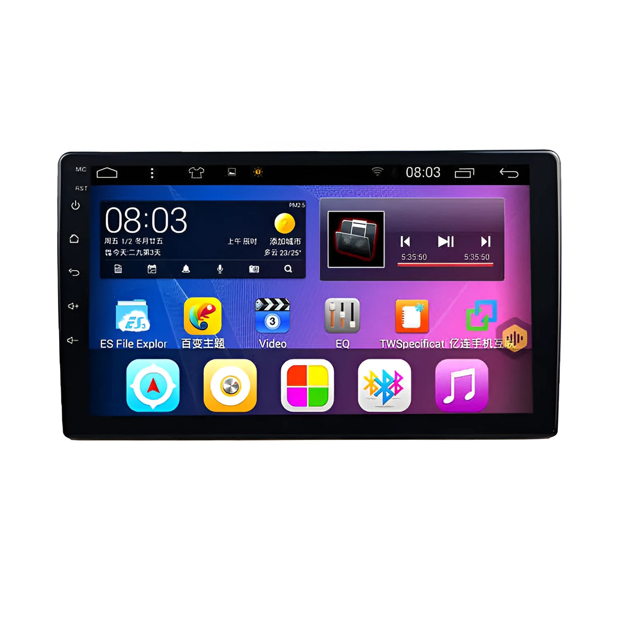 Black large LCD rotating screen car navigator for GM vehicles on a dashboard.