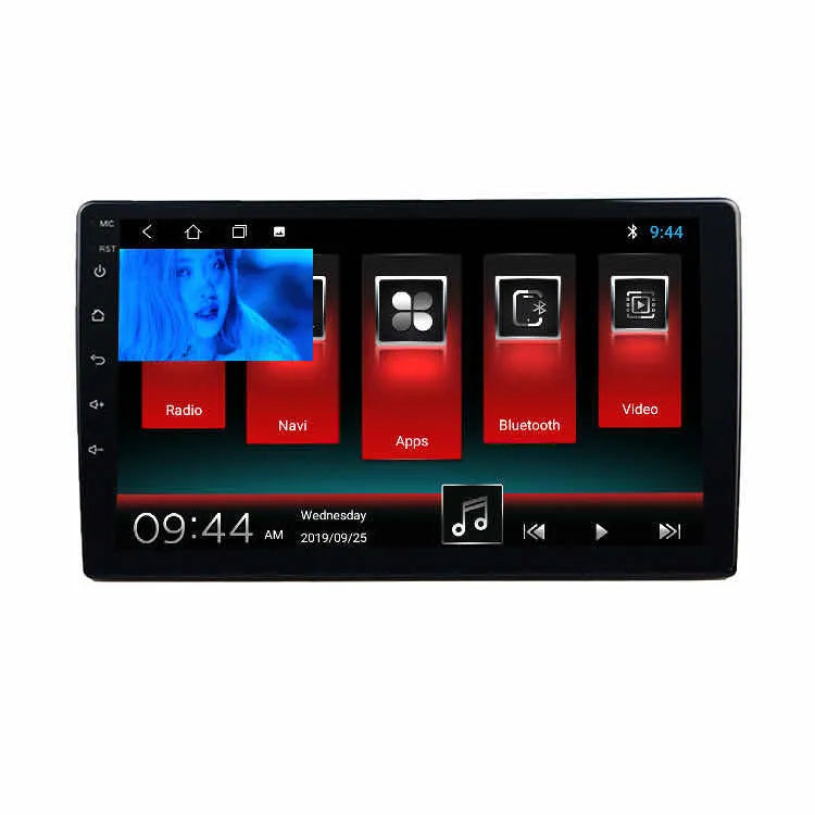 Black large LCD rotating screen car navigator for GM vehicles on a dashboard.